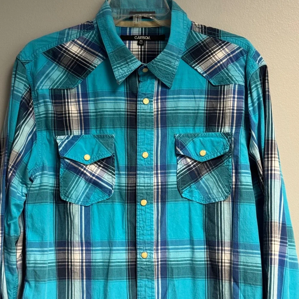 Carbon2Cobalt Button Up Shirt Mens XL Plaid Slim Fit Long Sleeve Pearl Snaps - Picture 6 of 15